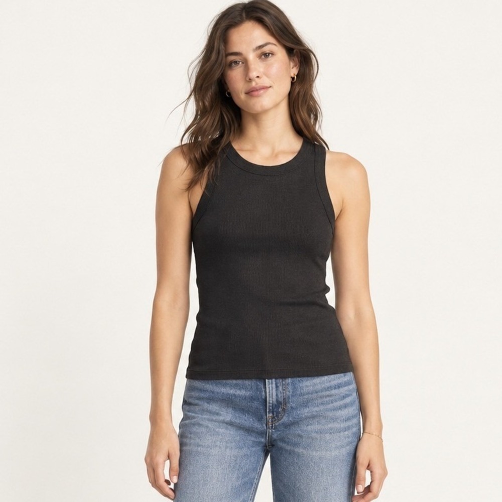 Madewell Womens Ribbed Tank Top XL Dark Charcoal Gray Supima Cotton Basic Tank